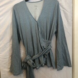 M Me Light Blue Sparkle Wrap Top with Tie and Bell Sleeves